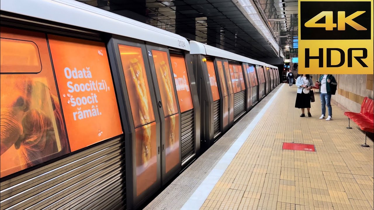 [4K 60fps HDR]Bucharest Metro-BOMBARDIER trains at Nicolae Grigorescu,Mihai Bravu and Piața Iancului