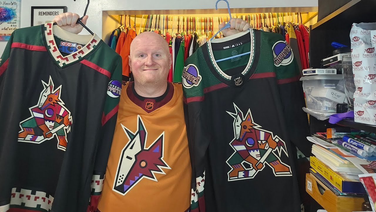 Jersey Comparison: Original Phoenix Coyotes Kachina vs Arizona Coyotes Kachina.
