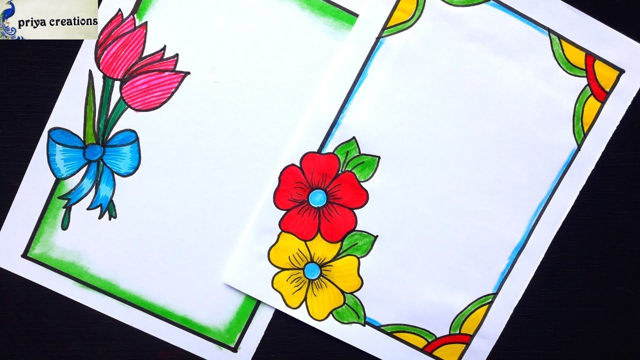 Ribbon and flowers/How do you draw a simple flowers and Ribbon border designs/Flower and Ribbon draw