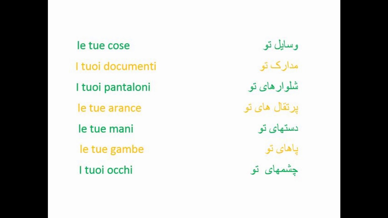 آموزش زبان ایتالیایی اسپاگتی-درس7-ضمایرملکی جمع1