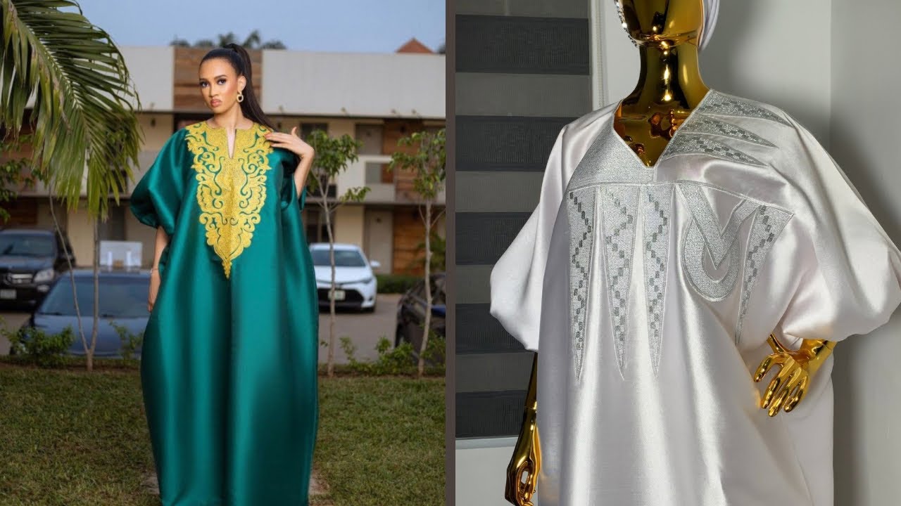 How to Cut and Sew Bubu gown/ kaftan with Exaggerated Puff Sleeves/Embroidery design (Detailed)