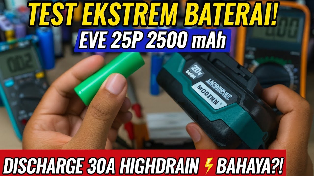 EVE 25P DIUJI!🔥 Discharge 30A – Seberapa Kuat? Kapasitas Asli 2500mAh