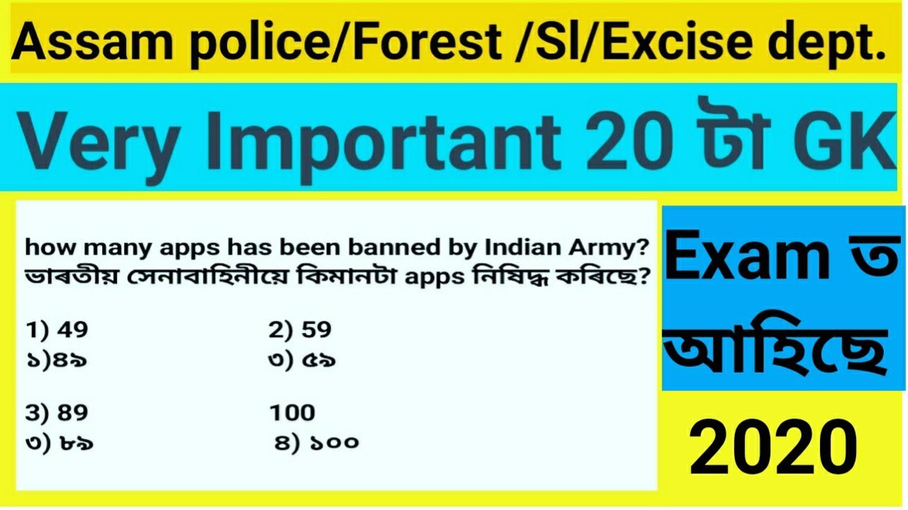 assam police gk 2020| Important for assam police constable UB&AB/Assam Police/SI/ excise dept.|