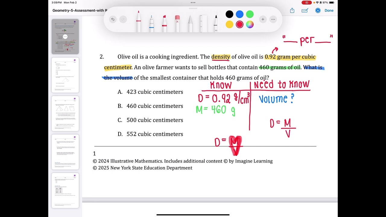 Question #2 Finding Volume when Given Density and Volume