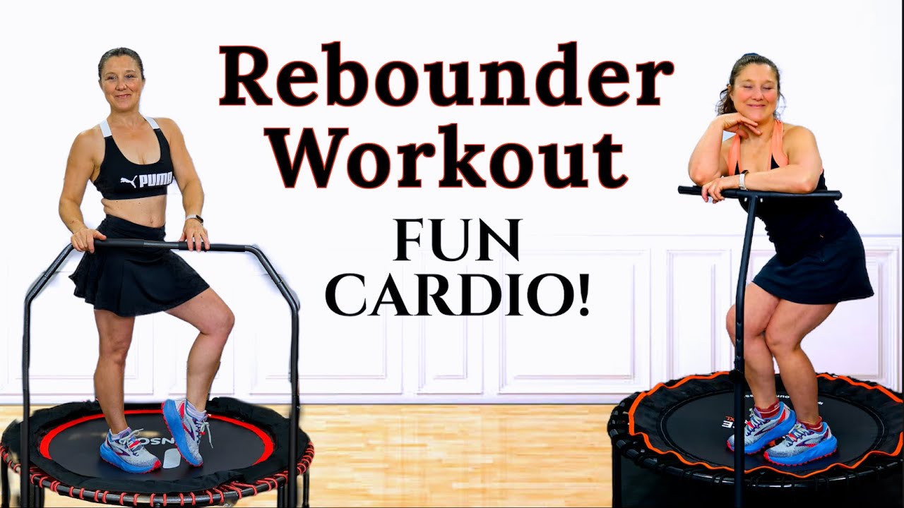 Rebounder workouts beginner friendly Mini trampoline workout Aerobics to loose belly fat. Rebounding