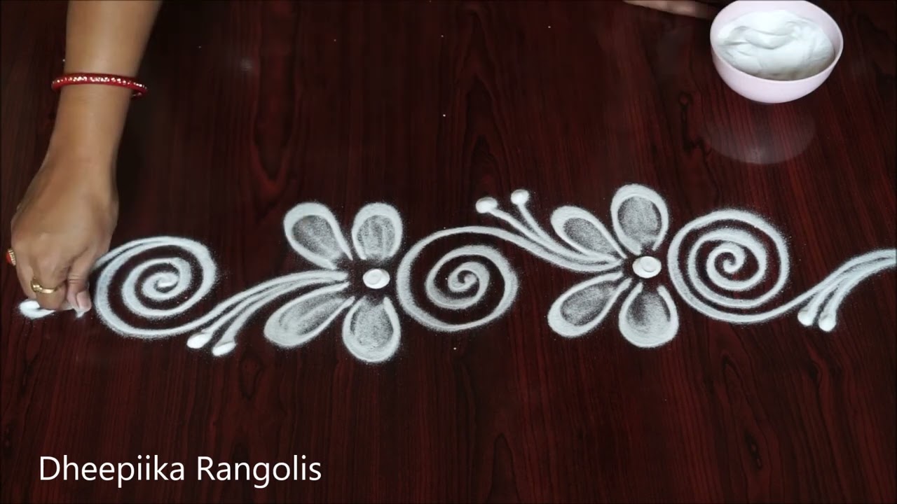 2 easy sides border muggulu design for Beginners/ latest side border kolam