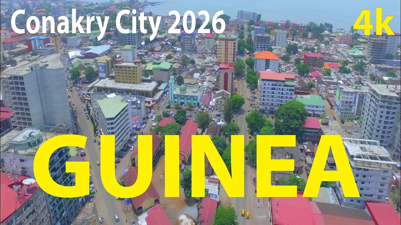 Город Конакри, Гвинея, 2026 год, видео 4K, снято дроном.