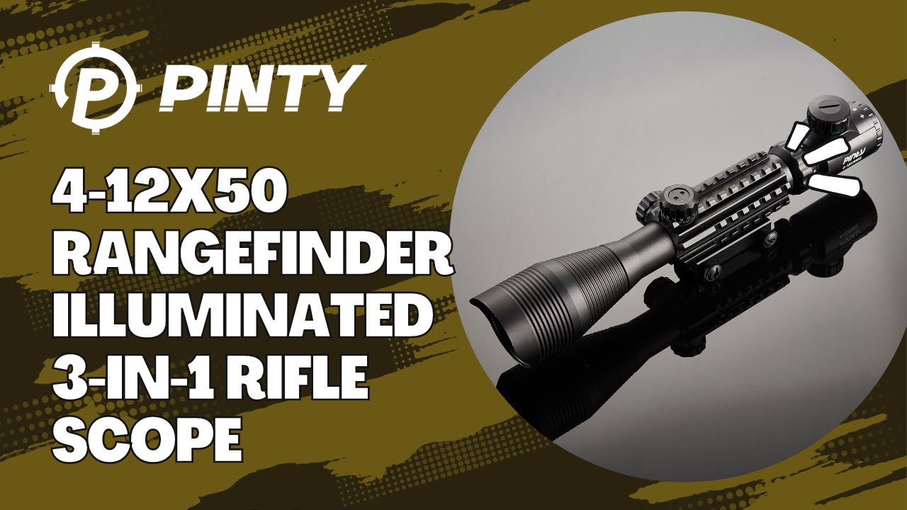 Pinty Rifle Scope 4-12x50 Rangefinder Illuminated Optics with 4 Reticle Red Green Reflex Sight