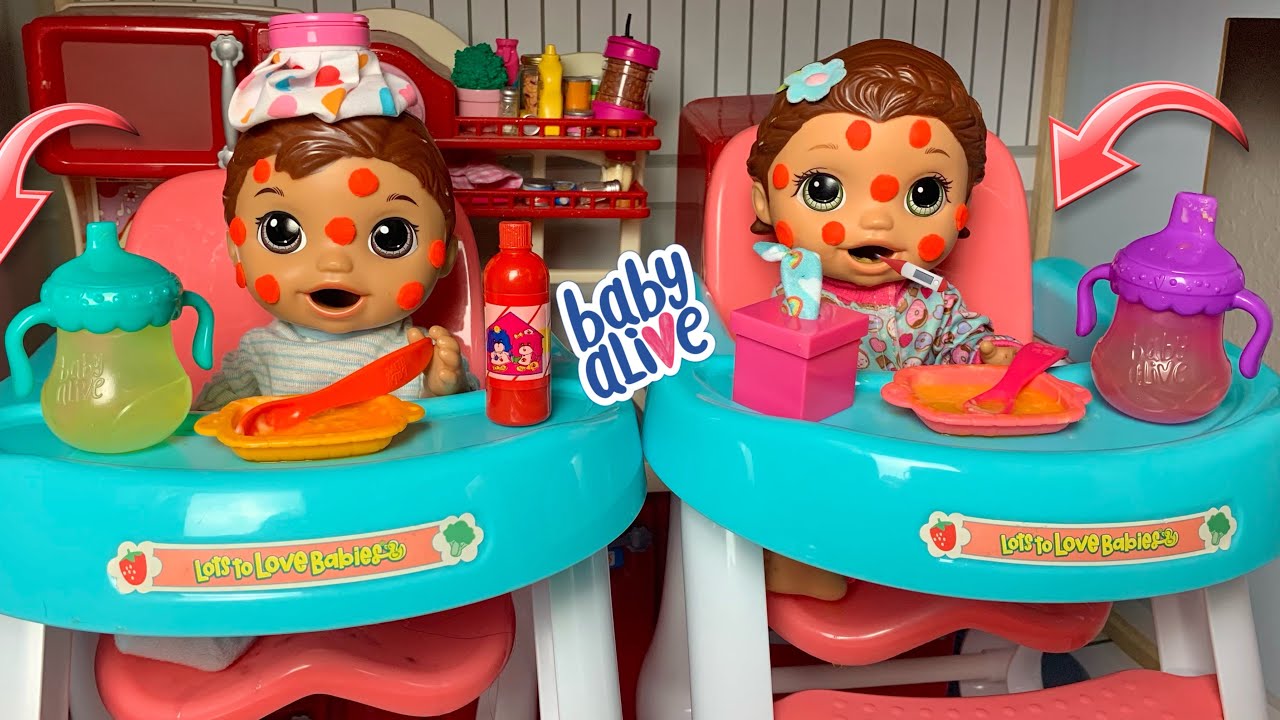 BABY ALIVE Twins Super Snacks Snackin’ Luke and Lily Sick Routine Feeding and changing