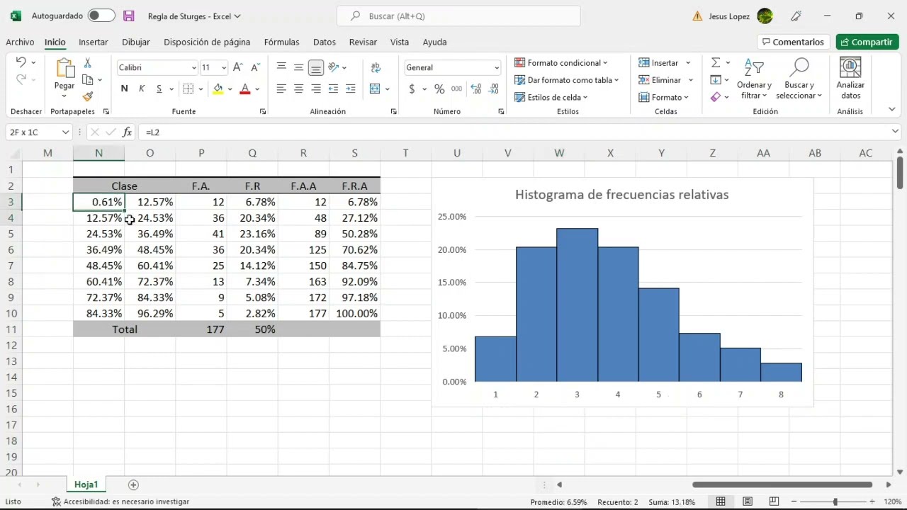 Regla de Sturges con Excel