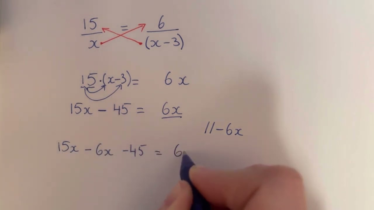 År 9 Ekvationer med x term i nämnaren och (x-3), korsmultiplikation