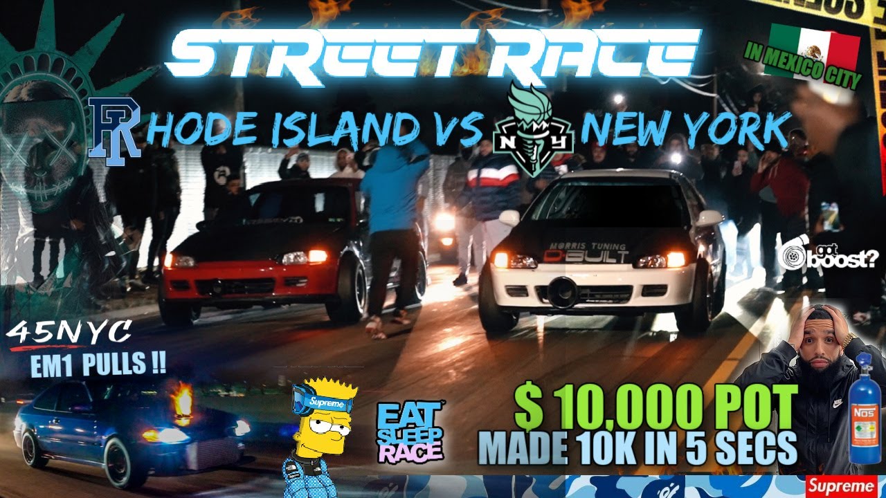STREET RACE  K SERIES NITROUS RI VS NY FULLY BUILT K SERIES $10,000 POT NO WAY THAT JUST HAPPENED !!