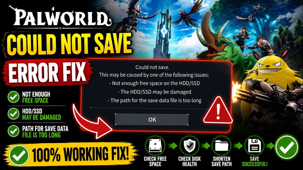Fix Palworld Could Not Save Error | HDD/SSD, Save Data & Path Too Long Fix