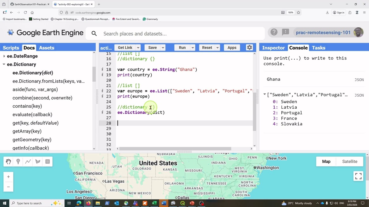 Google Earth Engine | Strings, Lists, and Dictionaries