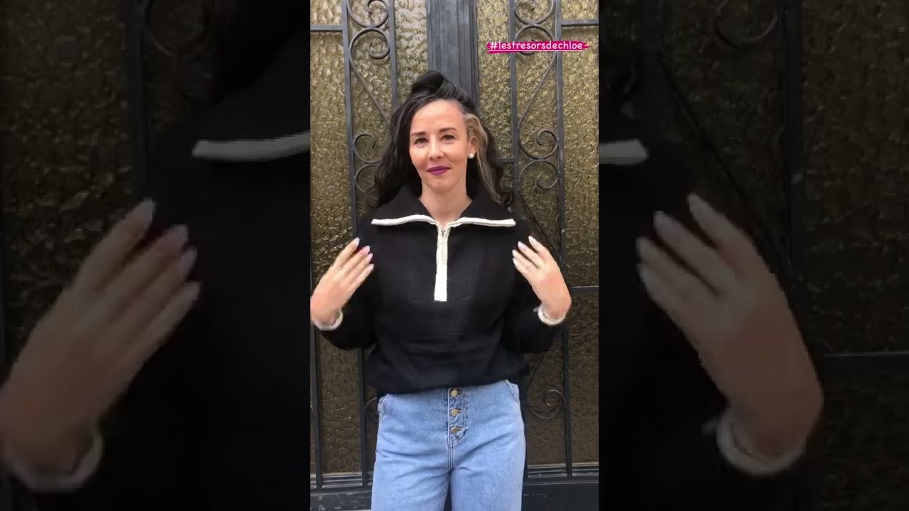 Collection automne/ hiver 2022 : Pull camionneur col zipp&eacute; noir 