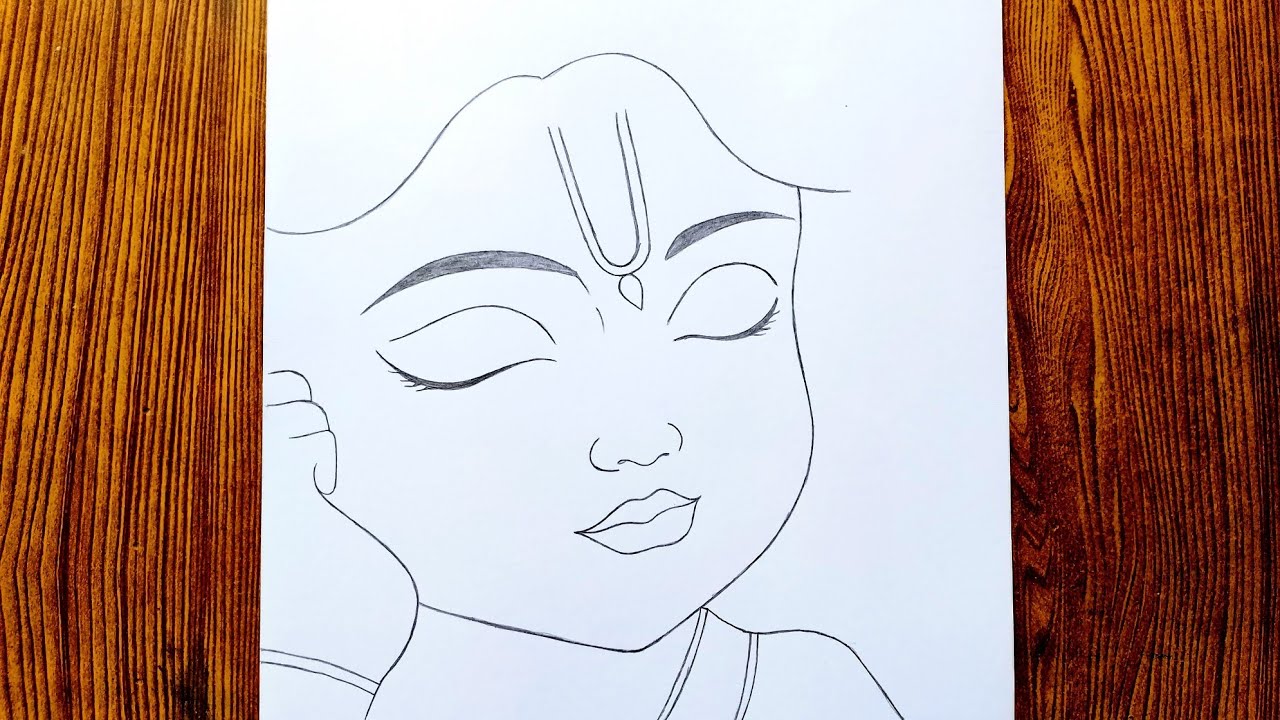 Cute sleeping krishna pencil drawing II little krishna art