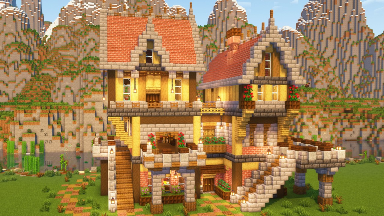 How to build Medieval Village 20/20 : Mansion - Minecraft Tutorial