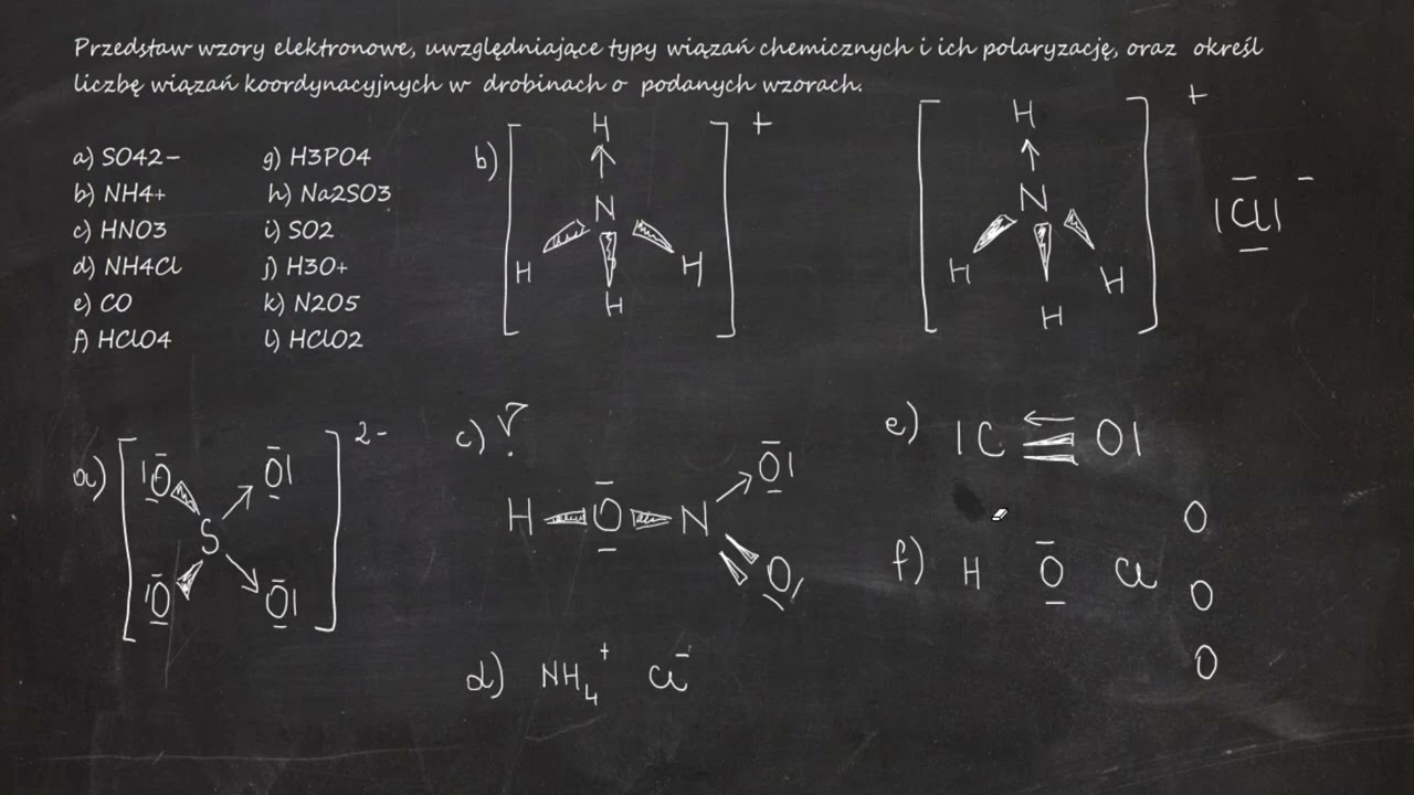 Przedstaw wzory elektronowe, uwzględniające typy wiązań chemicznych i ich polaryzację oraz określ...