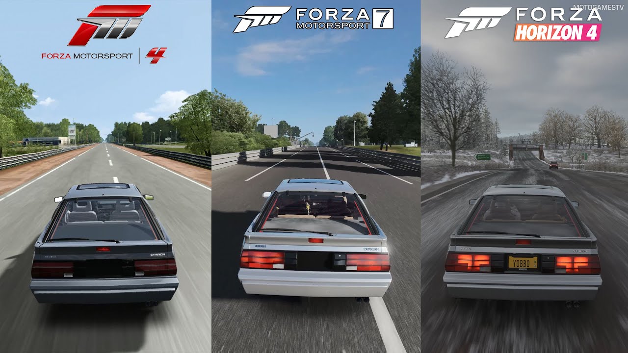 Forza Motorsport 4 vs Forza 7 vs Forza Horizon 4 - Mitsubishi Starion ESI-R Sound Comparison
