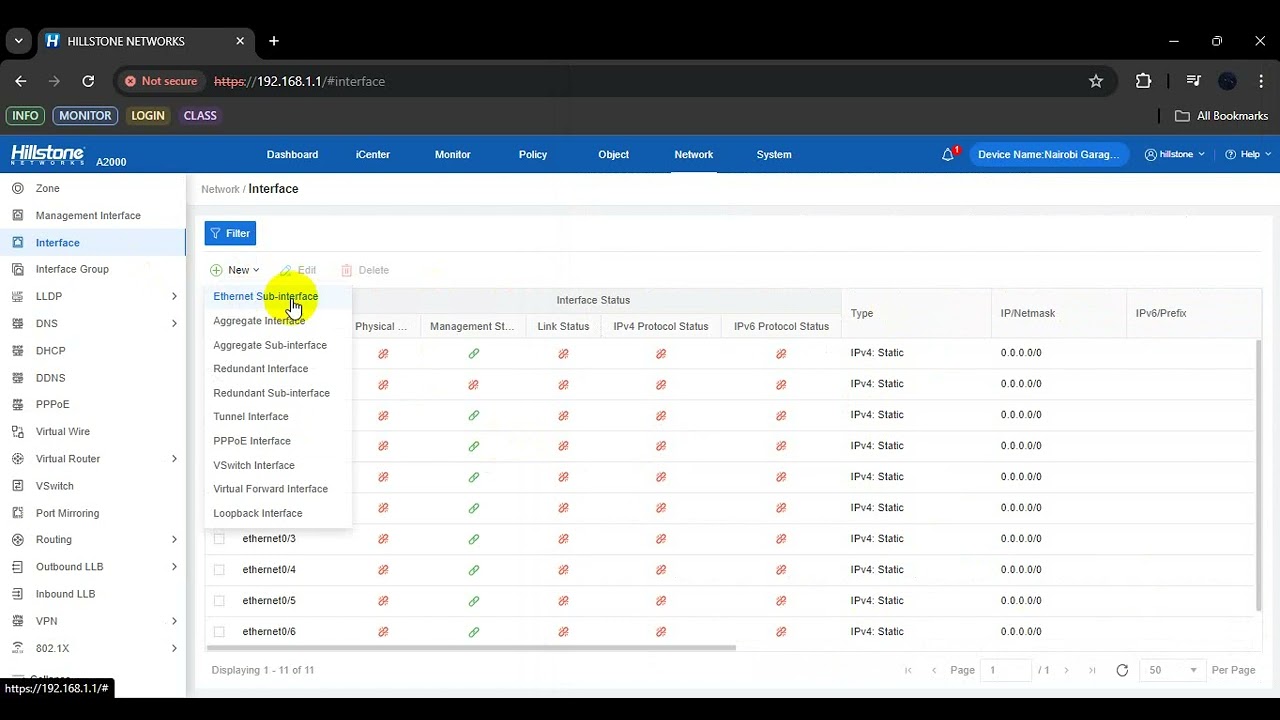 How to configure an interface on a Hillstone Firewall