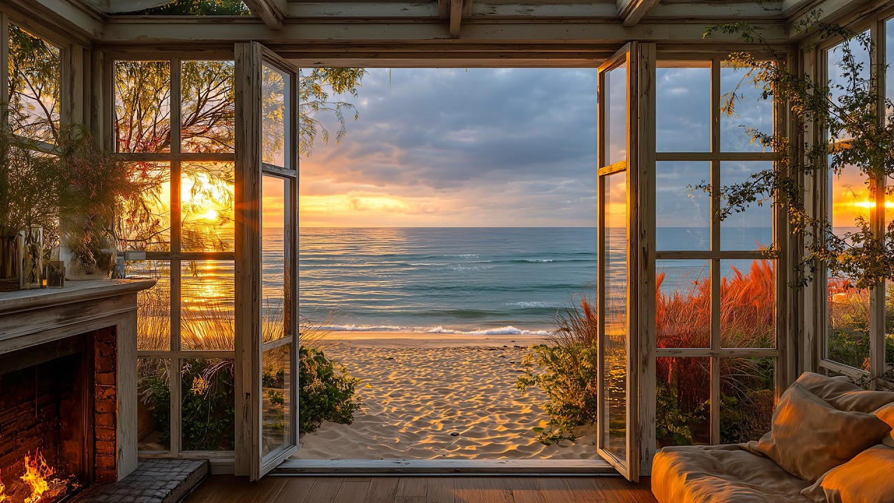 Deep Healing & Meditation 🌊🔥 Cozy Seaside Cabin with Fireplace & Relaxing Ocean Waves