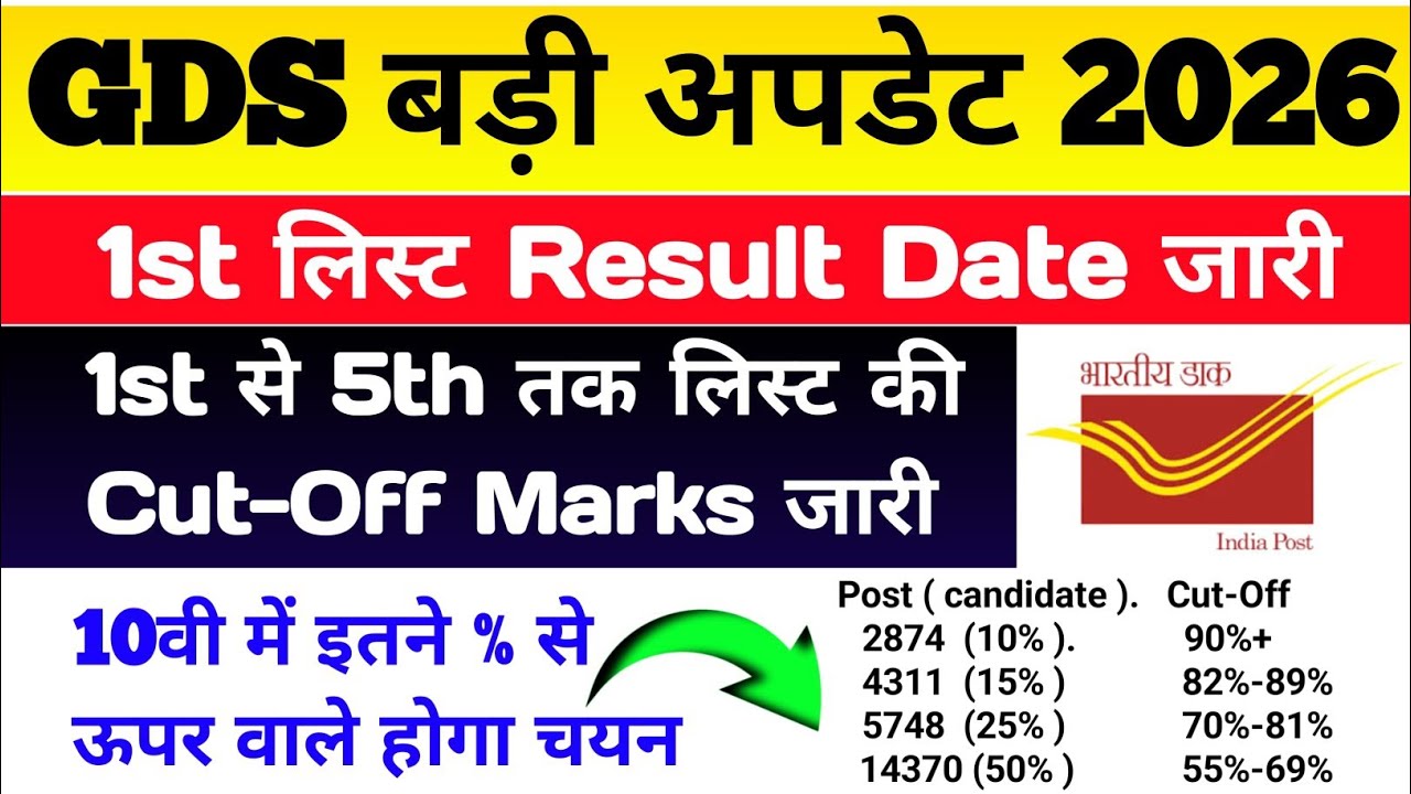 GDS First List Cut Off Marks Out | GDS 2026 First List Result Date Out | By Sonu sir 