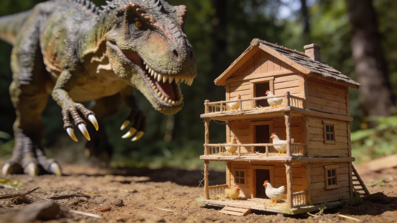 Build a 3-Story Mini Chicken Coop Under Dinosaur Attack | DIY Stop Motion #rabbit #animation #toys