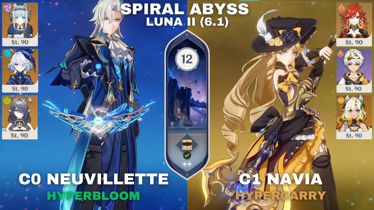 Genshin Impact Gewundener Abgrund/Spiral Abyss Luna II (v6.1) C0R1 Neuvillette / C1R1 Navia