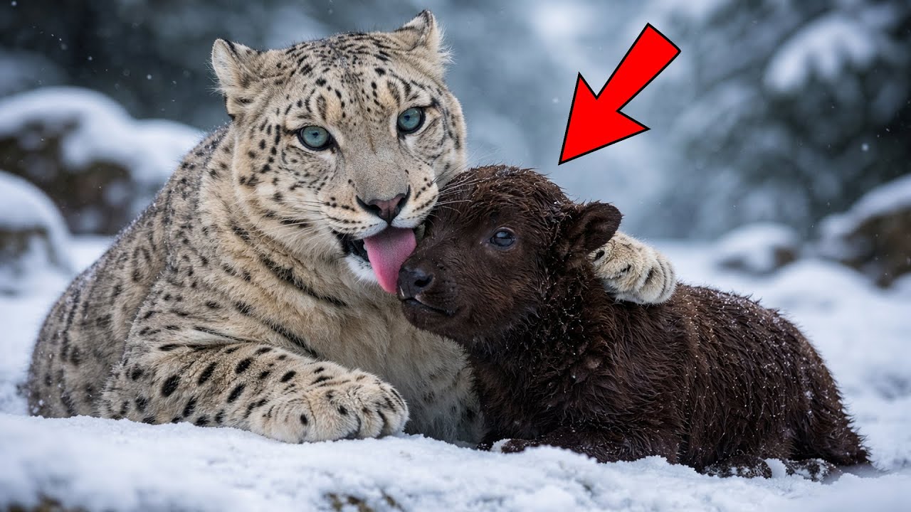 Leopardo delle nevi adotta cucciolo di yak dopo la morte della madre – settimane dopo stupì tutti