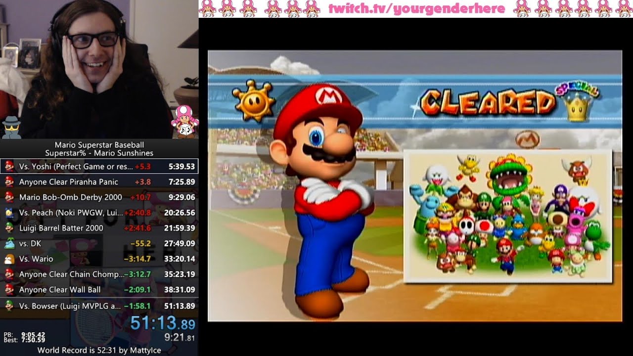 Mario Superstar Baseball Superstar% - Mario Sunshines in 51:13 (Former WR) on Feb. 19, 2022