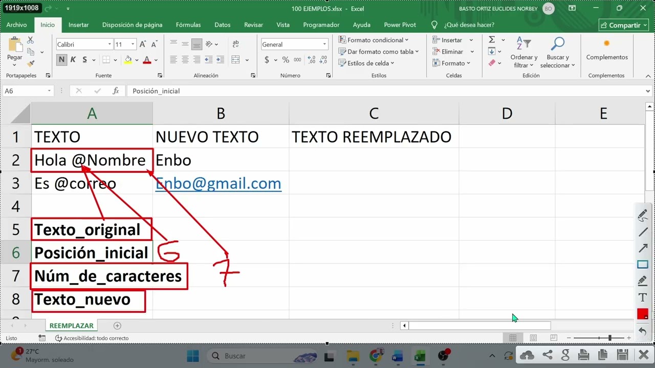 Función REEMPLAZAR en Excel - 100 Funciones en Excel.