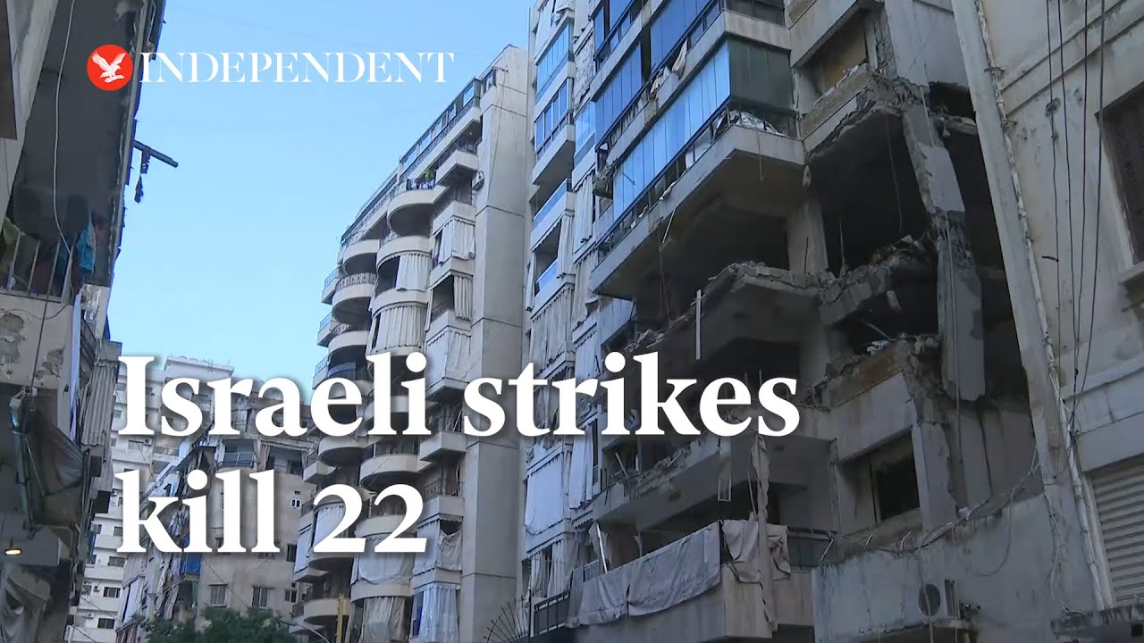 Apartments in ruins after Israeli strikes on Beirut kill at least 22