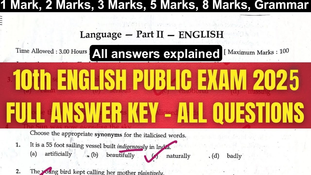 10th English Public Exam Answer Key 2025 | all answers | grammar | tamilnadu 10th english 2025