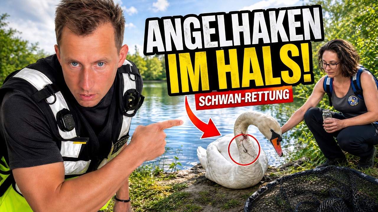 Schwan mit Angelhaken im Hals gerettet | Tierrettung Untermain