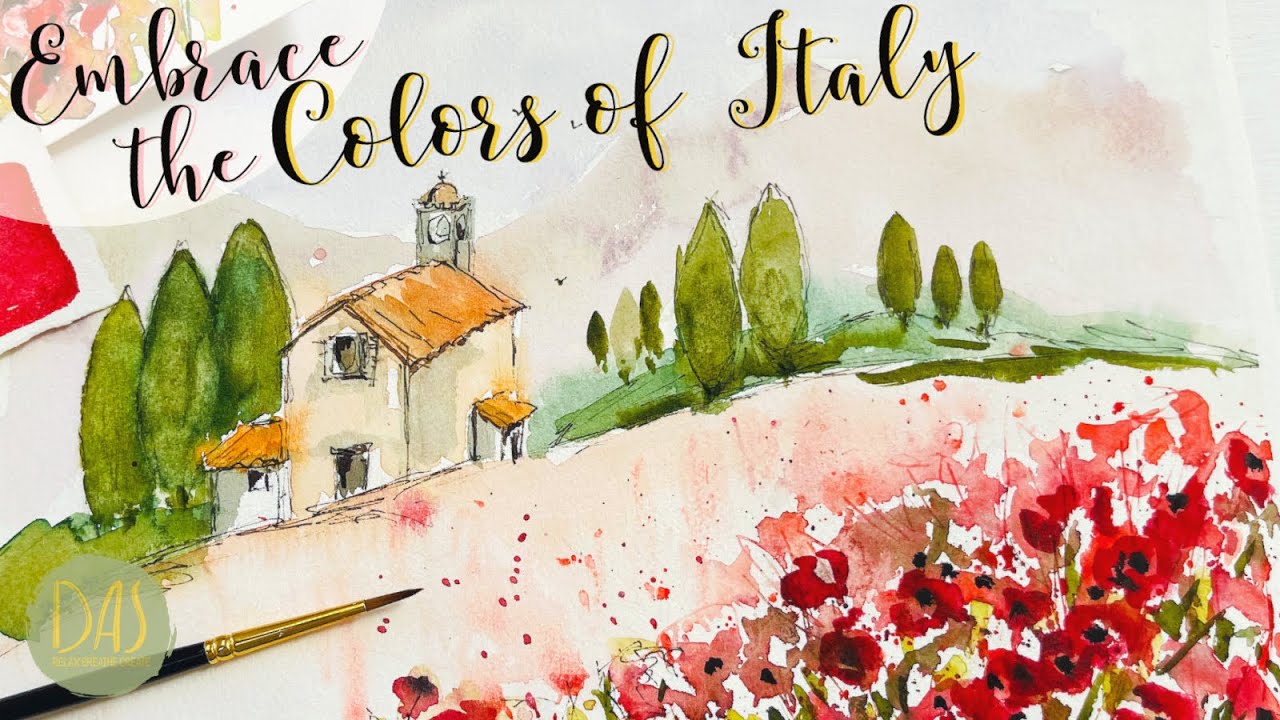 Loose Watercolor Poppy Field in Tuscany | Easy Italian Landscape Tutorial for Beginners Step by Step