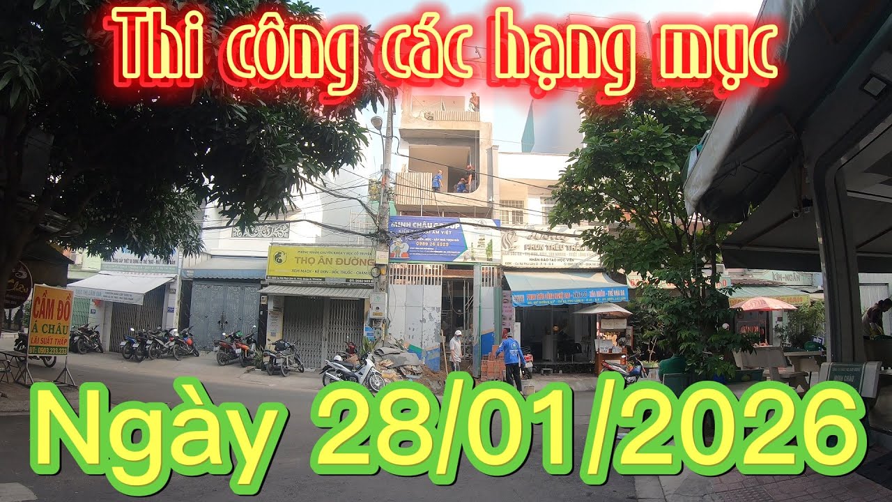 [2026-01-28] Thi công các hạng mục lát gạch nền WC, ốp gạch Bếp, trét bột bên ngoài ngày 28/01/2026