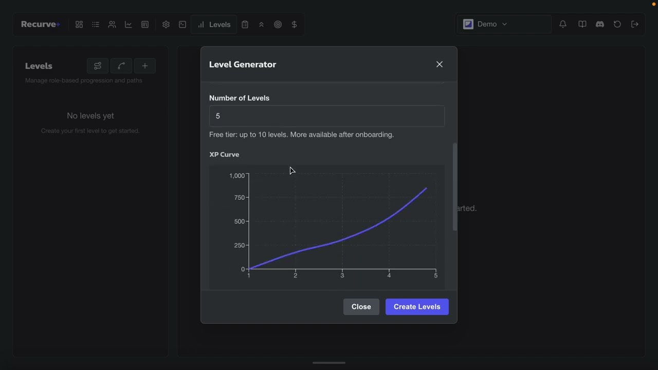 Recurve • Setting Up Levels • Discord Leveling Bot