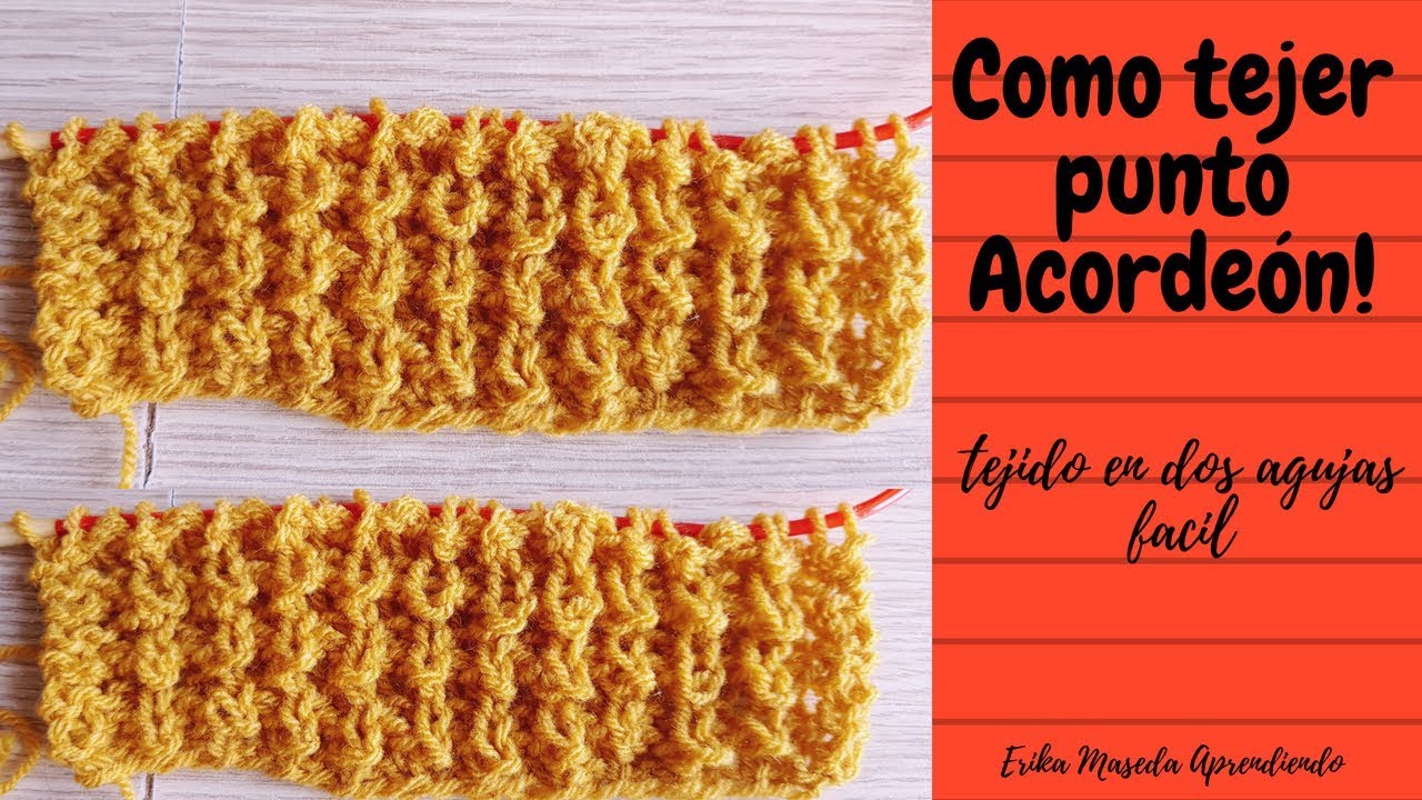 Como tejer : Punto Acordeón tejido en dos agujas,facil
