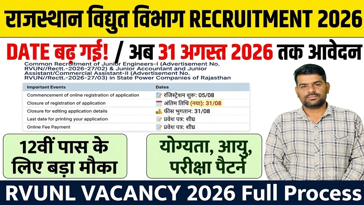Rajasthan Vidyut Vibhag Vacancy 2026  Form Kaise Bhare | Date Extended | 31 August Last Date