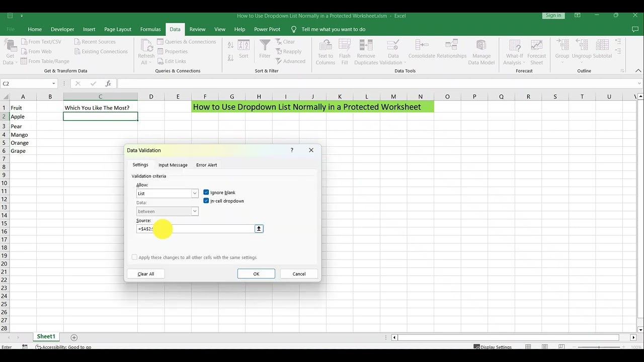 How to Use Dropdown List Normally in a Protected Worksheet