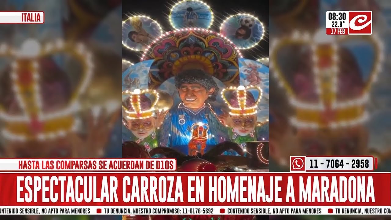 Impresionante homenaje a Maradona en los carnavales de Italia