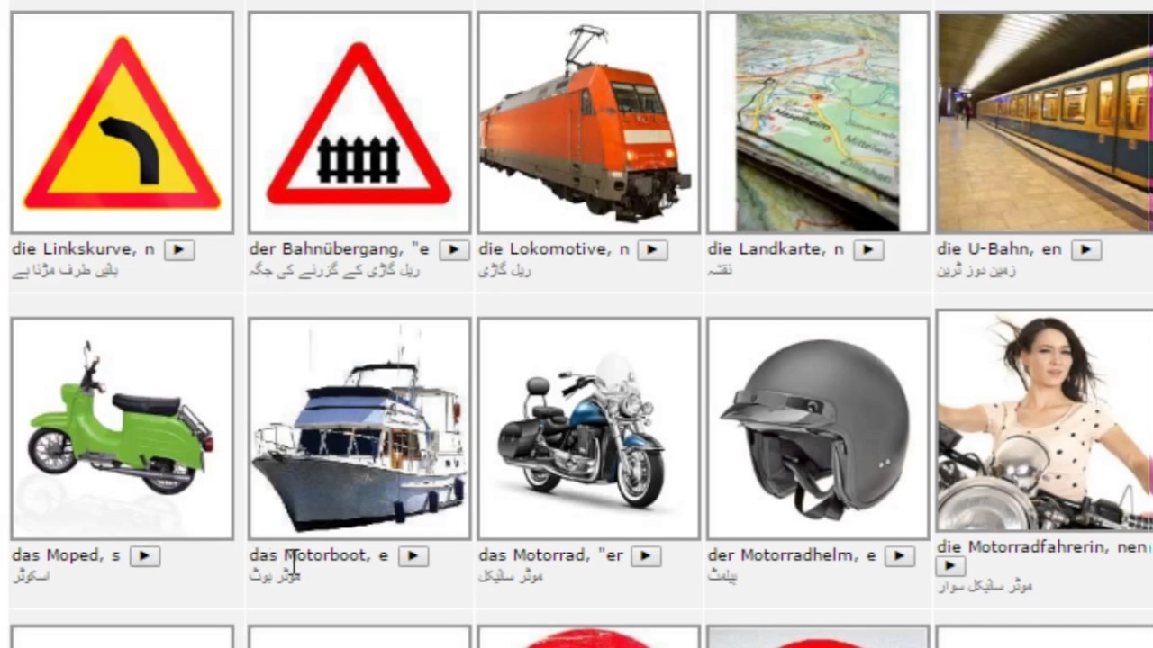 Learn German :- Vocabulary with Photo/Urdu Traffic - Verkehr