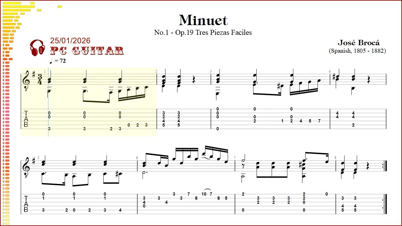 José Brocá, Op.19 No.1 Minuet, guitar