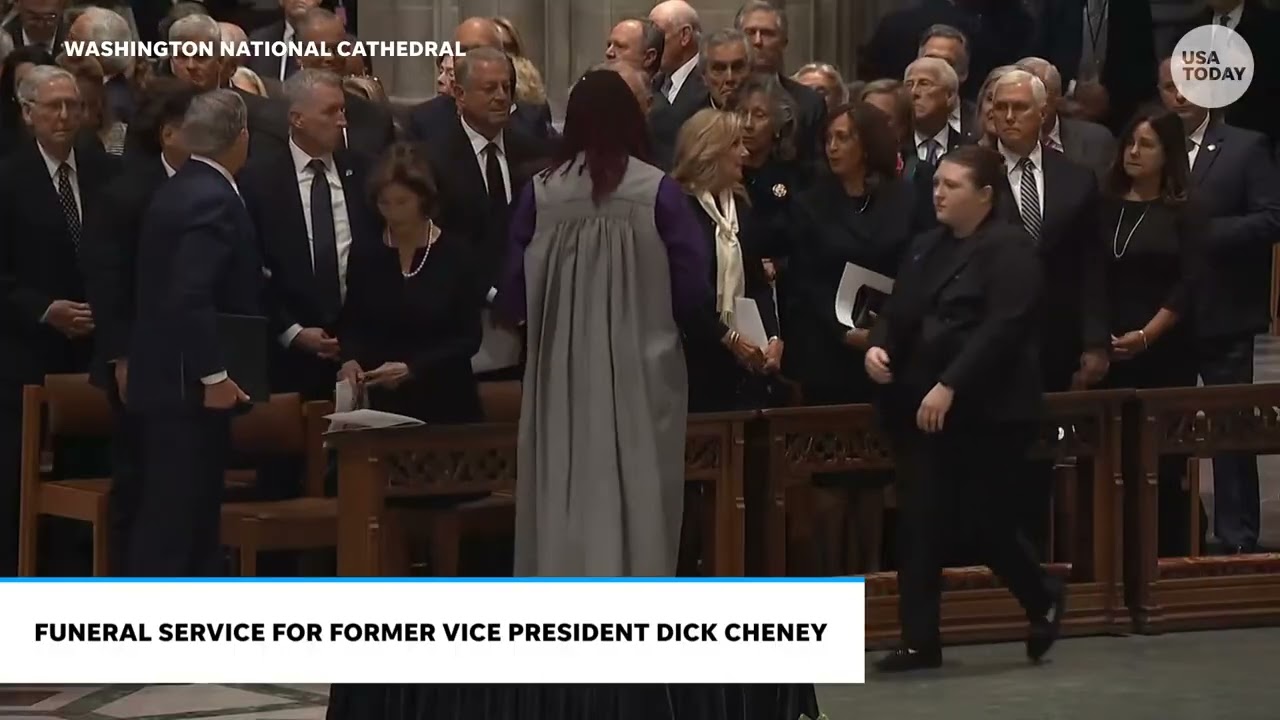 George W. Bush, Joe Biden and Kamala Harris depart Dick Cheney funeral service at National Cathedral