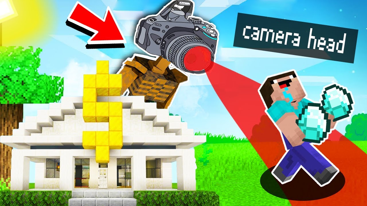 DIVNÁ KAMERA SLEDUJE NOOBA JE TO CAMERA HEAD? NOOB LUPÍ BANKU MINECRAFT!