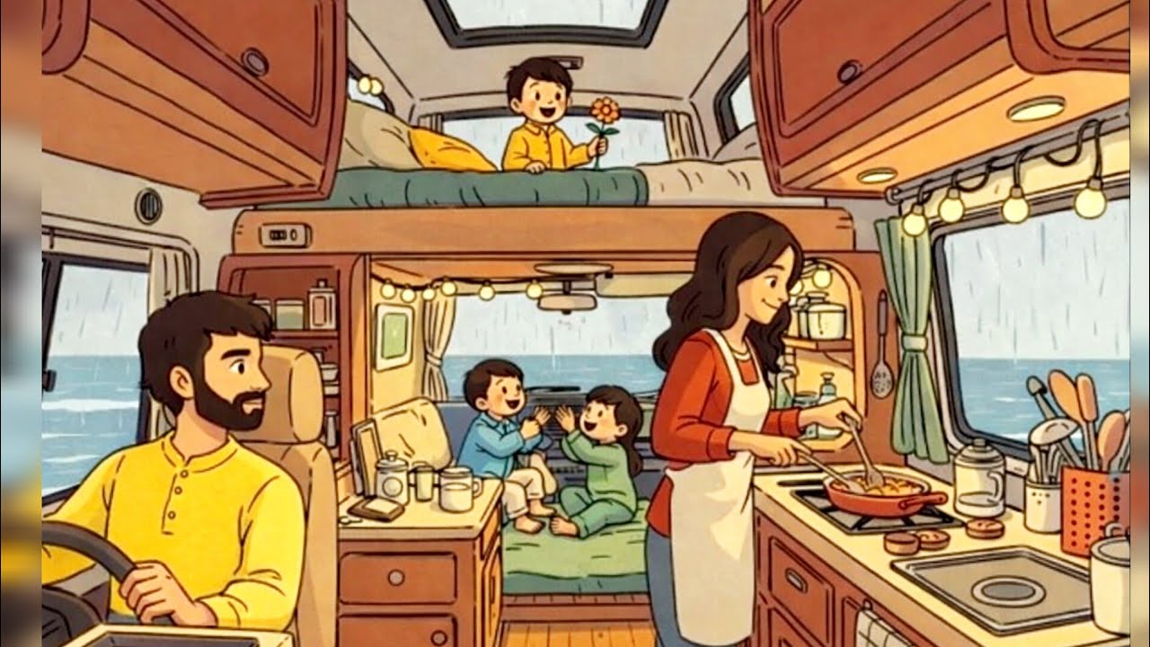 A Peaceful Van Journey to the Sea — A Cozy Family Story | Ghibli-Inspired Style
