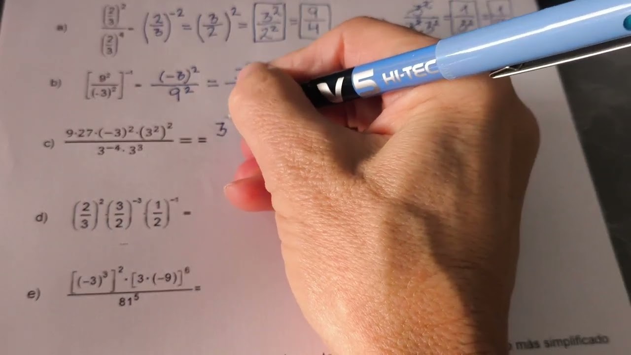 Ejercicios de potencias con base y exponente enteros. 2° Eso
