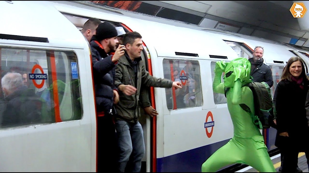 Football Hooligans prevent Green man boarding London metro train 2020