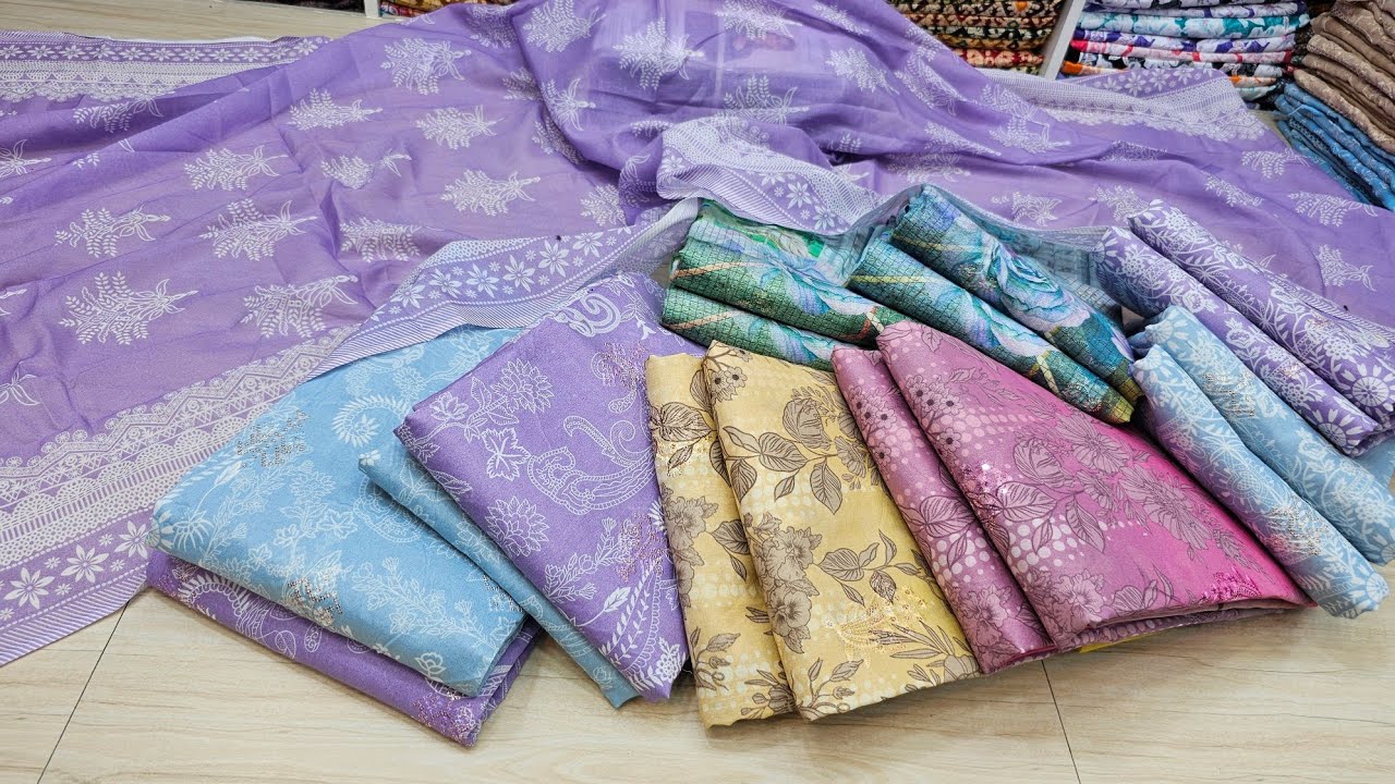 এই গরমে এটাই চাই 🥰😍 sequins embroidery work printed cotton 💥💥 সম্পূর্ণ ফ্রি ডেলিভারী || three piece