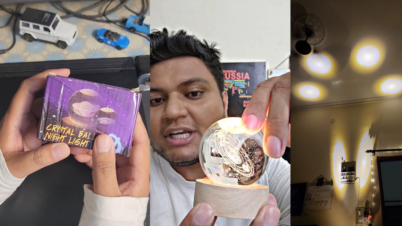 Galaxy Crystal Ball Night Light, Glass Ball Light, Led Lamp with Wooden Stand | Viral Instagram reel